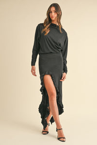 Alison Backless Asymmetric Ruffle Hem Dress