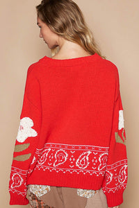 Jianna Flower Lace Patch Long Sleeve Sweater