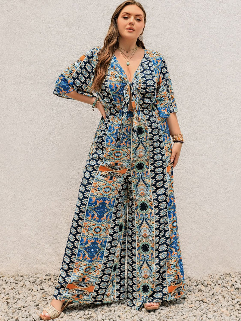 Julia Plus Size Printed Half Sleeve Wide Leg Jumpsuit