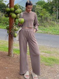 Angelika Waffle-Knit Round Neck Top and Pants Set