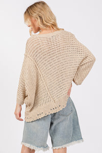 Noor Distressed Asymmetrical Open Stitch Sweater