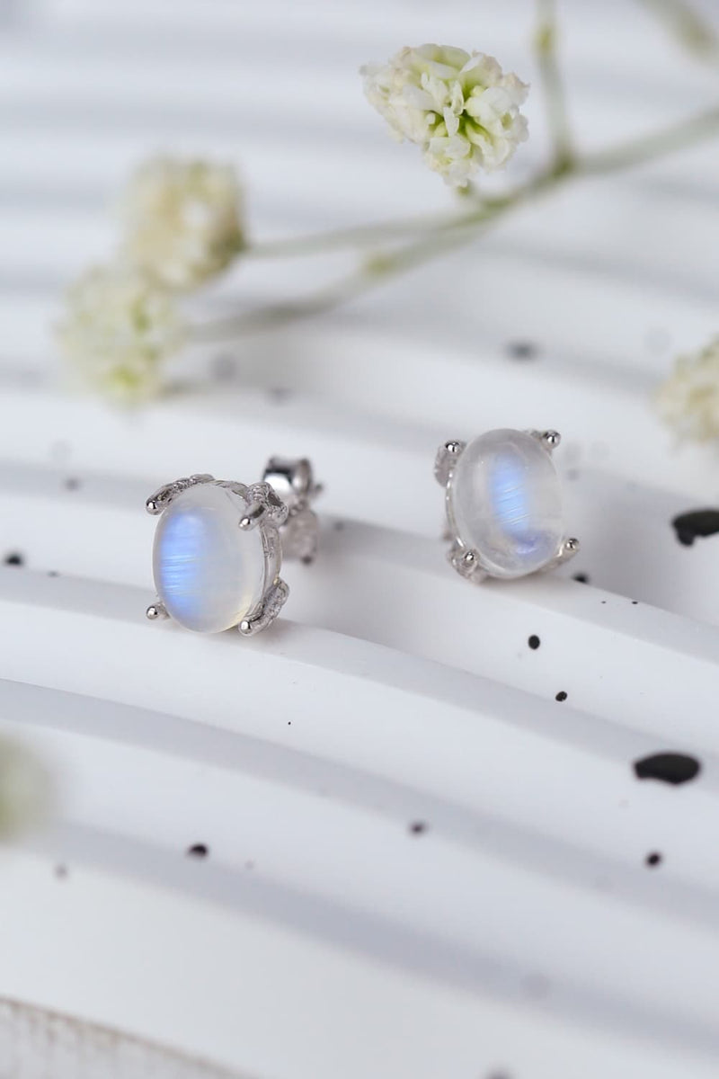 Jayla High Quality Natural Moonstone 925 Sterling Silver Stud Earrings