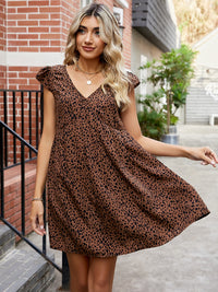 Meadow Animal Print V-Neck Cap Sleeve Mini Dress