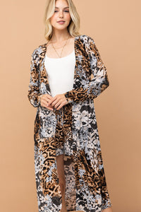 Helen Leopard Kimono Open Front Longline Cardigan