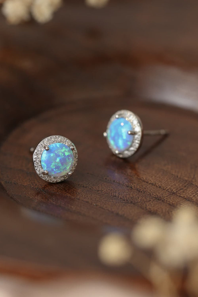 Maggie 925 Sterling Silver Platinum-Plated Opal Round Stud Earrings