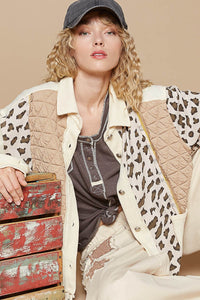 Denver Leopard Exposed Seam Button Up Quilted Jacket