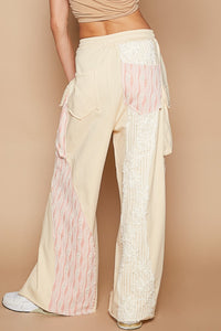 Pearl Crochet Contrast Drawstring Wide Leg Pants