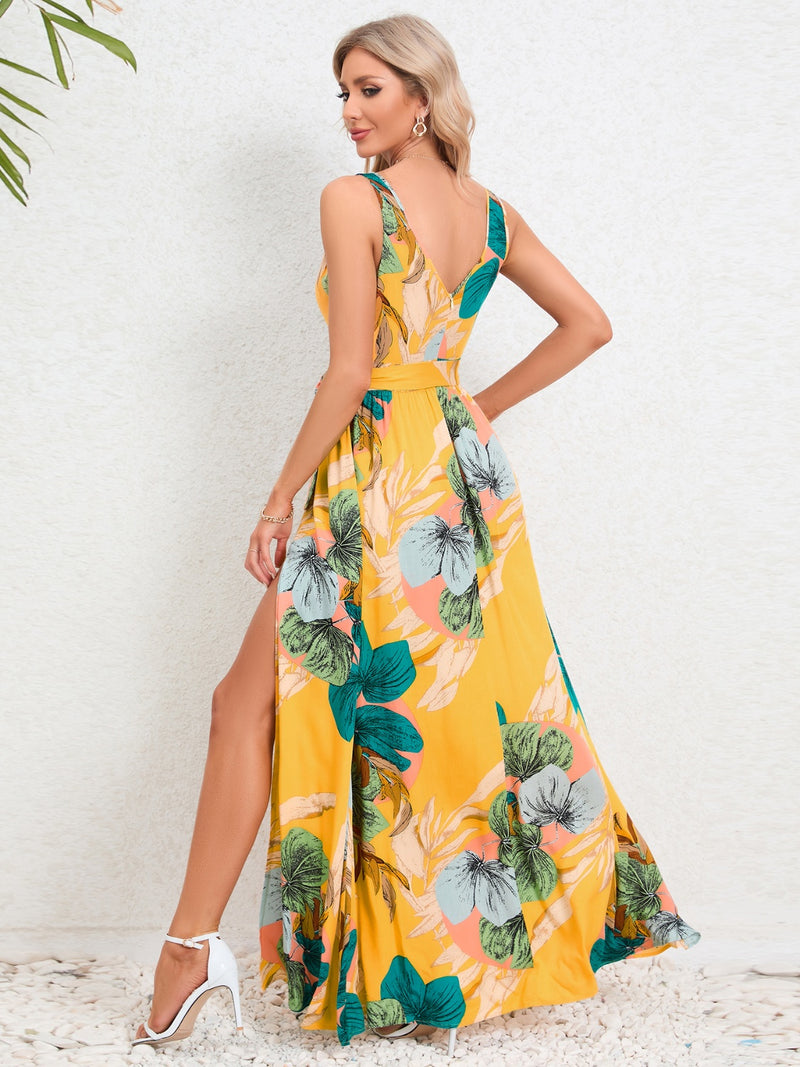 Ariyah Slit Tied Printed Surplice Dress