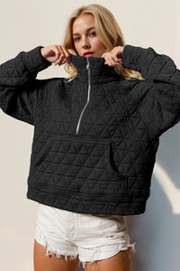 Karina Half Zip Long Sleeve Quilted Sweatshirt with Pocket