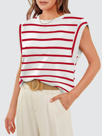 Melissa Striped Round Neck Cap Sleeve T-Shirt