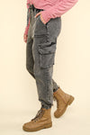 Khalani Washed Drawstring Jogger Cargo Jeans