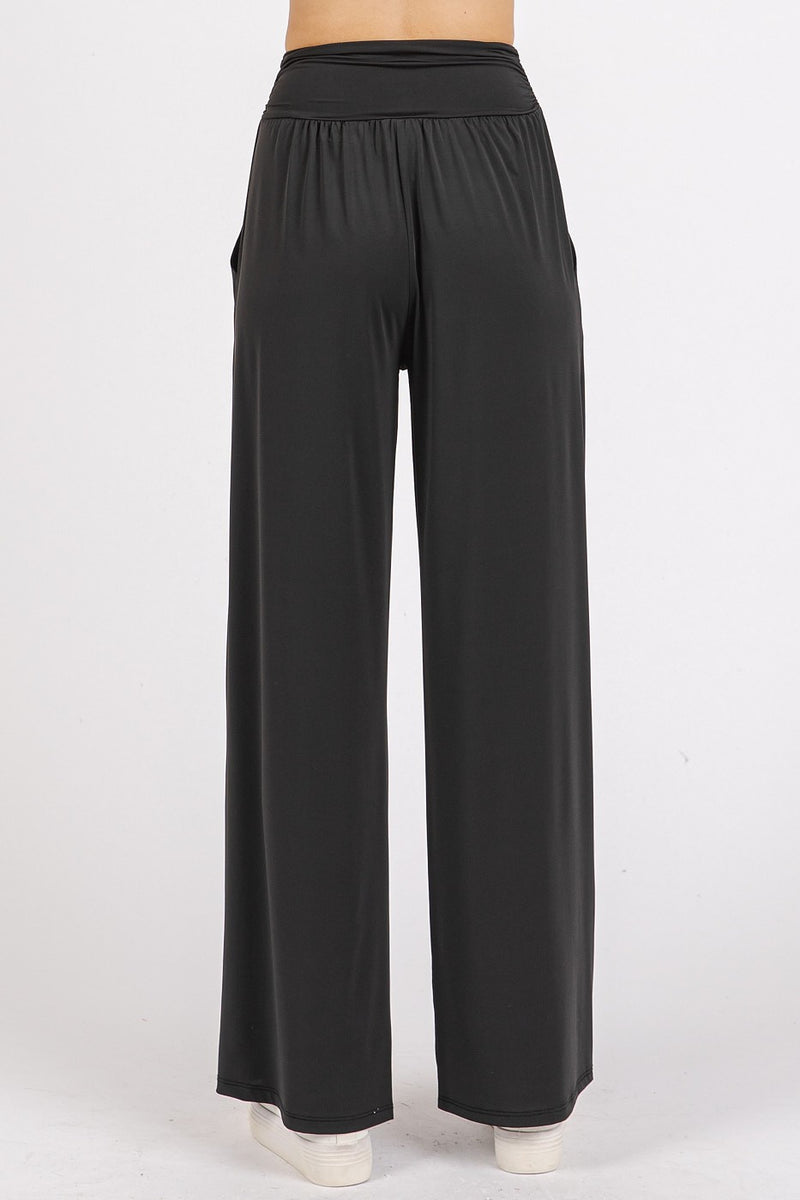 Allyson Stretch Banded Waist Wide Leg Pants with Pockets