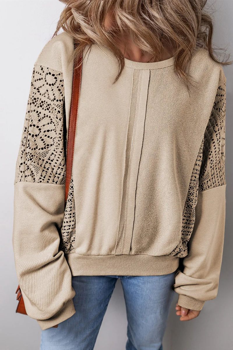 Everlee Openwork Round Neck Long Sleeve Sweatshirt