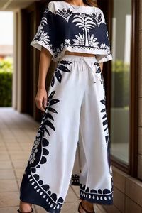 Aubrey Printed Half Sleeve Top and Wide Leg Pants Set