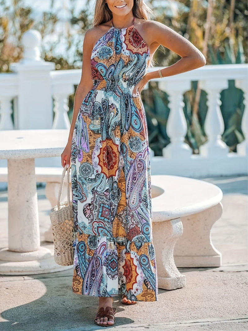 Anna Printed Halter Neck Maxi Dress