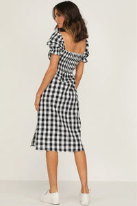 Lilyana Slit Plaid Short Sleeve Midi Dress