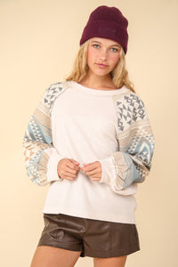 Elliott Printed Long Sleeve Round Neck Knit Top