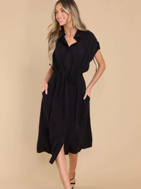 Genesis Drawstring Collared Neck Short Sleeve Midi Dress