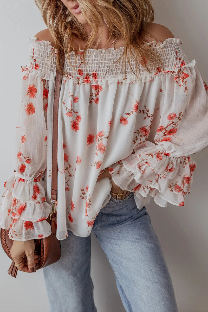 Finley Printed Off-Shoulder Long Sleeve Blouse