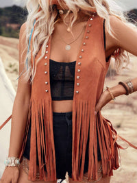 Sylvie Fringe Studded Open Front Vest Coat