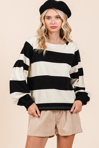 Gwen Striped Snap Shoulder Long Sleeve T-Shirt