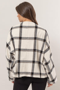 Drew Plaid Long Sleeve Jacket with Side Slit Pockets