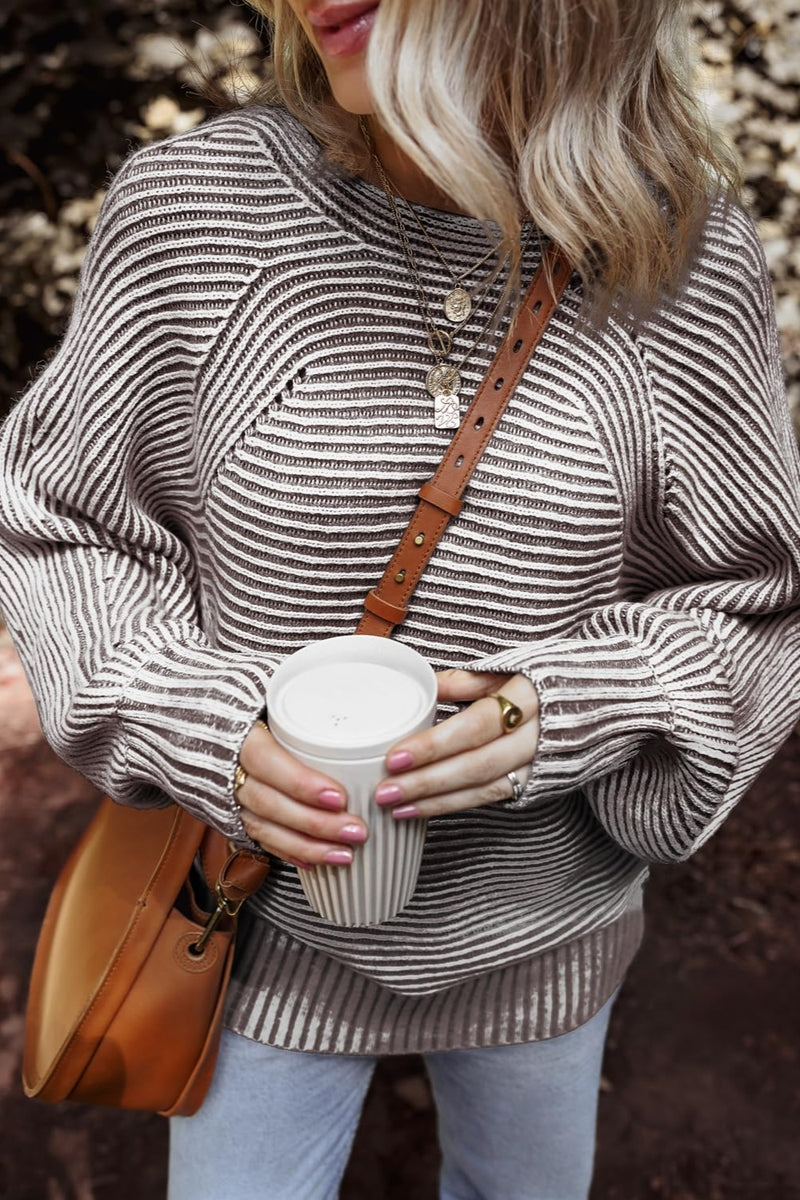 Remington Textured Striped Round Neck Long Sleeve Top