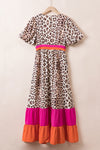 Jasmine Leopard V-Neck Half Sleeve Maxi Dress