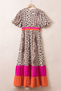 Jasmine Leopard V-Neck Half Sleeve Maxi Dress