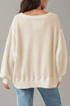 Karsyn Slit Waffle-Knit Round Neck Long Sleeve Top