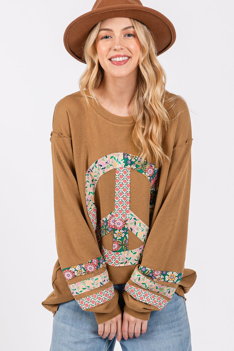 Elowyn Peace Applique Patch Long Sleeve Top