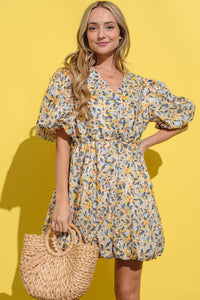 Adalynn Floral Surplice Puff Sleeve Dress