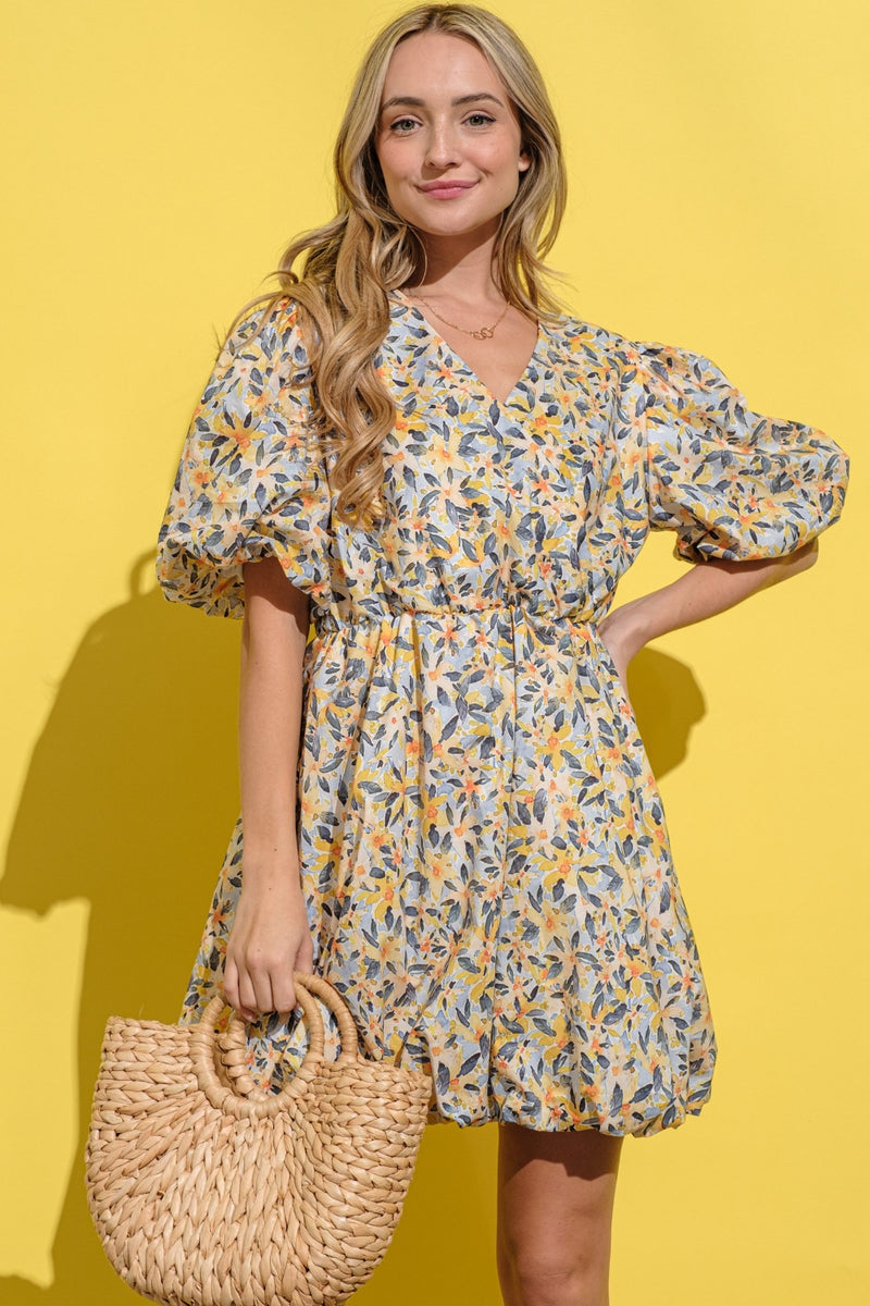 Adalynn Floral Surplice Puff Sleeve Dress