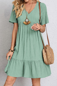 Annalise Full Size Ruched V-Neck Short Sleeve Dress