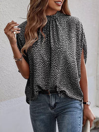 Serena Tied Printed Mock Neck Half Sleeve Blouse