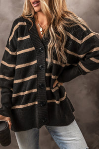 Octavia Striped Button Up Dropped Shoulder Cardigan