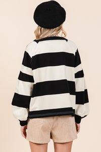 Gwen Striped Snap Shoulder Long Sleeve T-Shirt