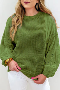 Valentina Eyelet Round Neck Drop Shoulder Sweater