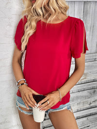 Fiona Round Neck Slit Short Sleeve Top