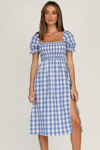 Lilyana Slit Plaid Short Sleeve Midi Dress