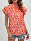 Journey Ditsy Floral Mock Neck Flounce Sleeve Blouse