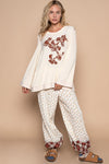 Alaiya Embroidered Round Neck Long Sleeve Knit Top