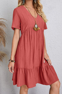 Annalise Full Size Ruched V-Neck Short Sleeve Dress