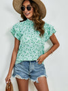 Journey Ditsy Floral Mock Neck Flounce Sleeve Blouse