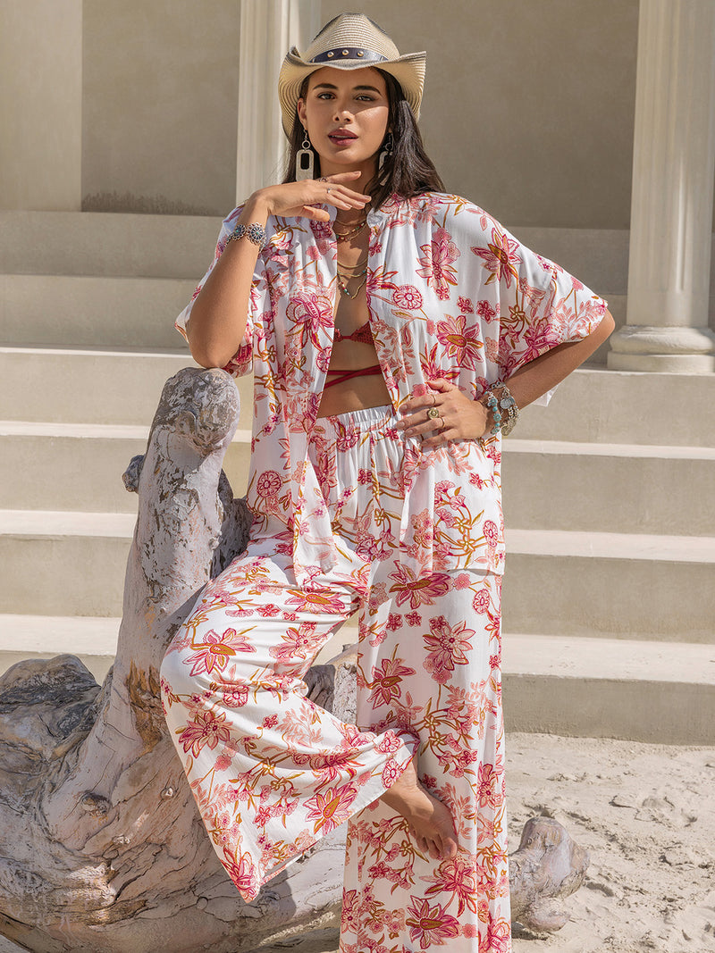 Jaylah Printed Open Front Half Sleeve Top and Pants Set