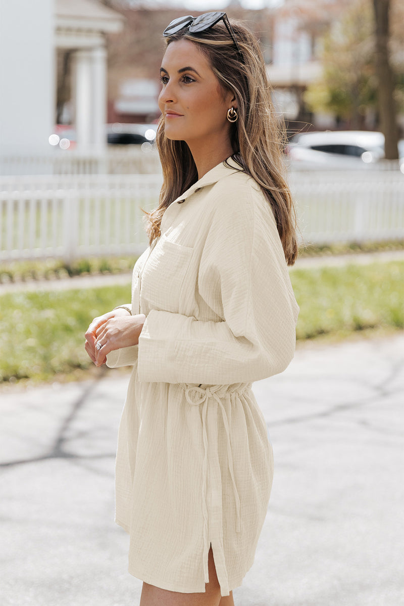 Penelope Button-Up Long Sleeve Collared Neck Mini Dress