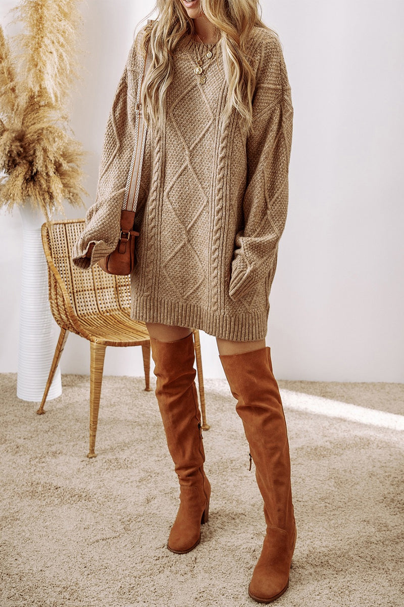 River Cable-Knit Round Neck Sweater Dress