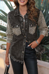 Morgan Pocketed Leopard Snap Down Denim Jacket