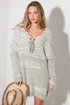 Demi Mixed-Stitch Front Tie Sweater Dress