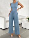 Valery Round Neck Sleeveless Wide Leg Jumpsuit